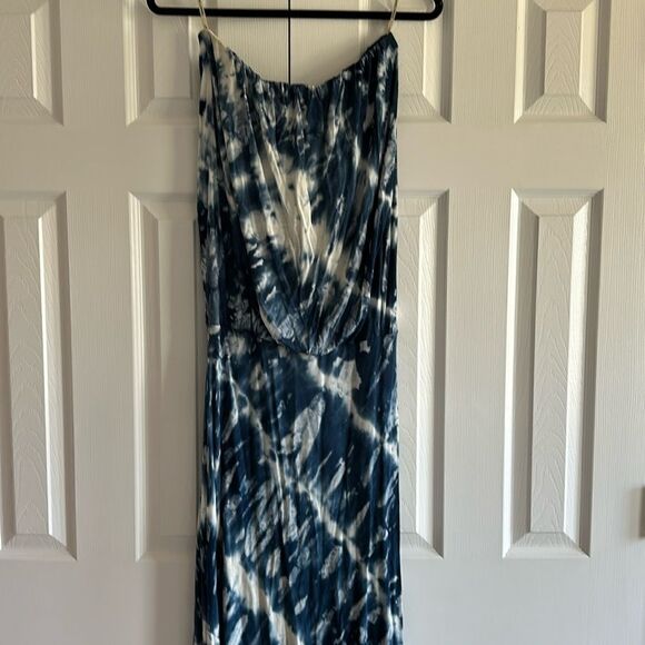 YOUNG FABULOUS & BROKE Blue & White Tie Dye Women’s Strapless Maxi Dress Size M - Picture 1 of 7